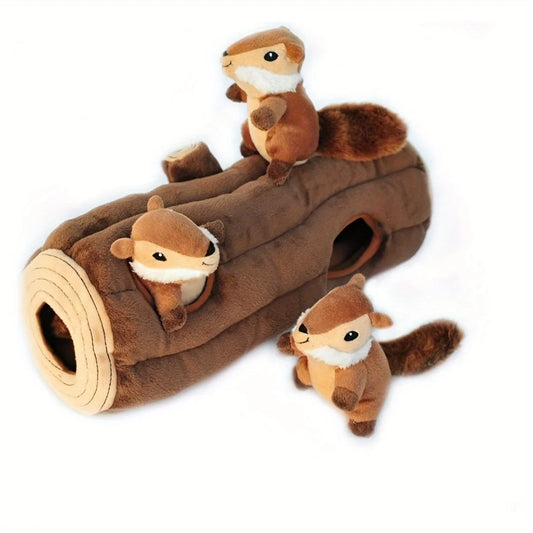 Interactive Plush Squirrel Dog Toy Fleece Hide and Seek Puzzle for Small Dogs