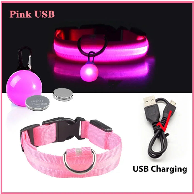 NONECN USB Charging Glowing Dog Collar With Pendant LED Light