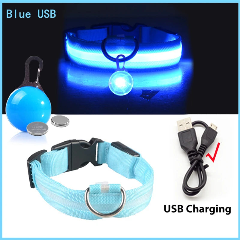 NONECN USB Charging Glowing Dog Collar With Pendant LED Light